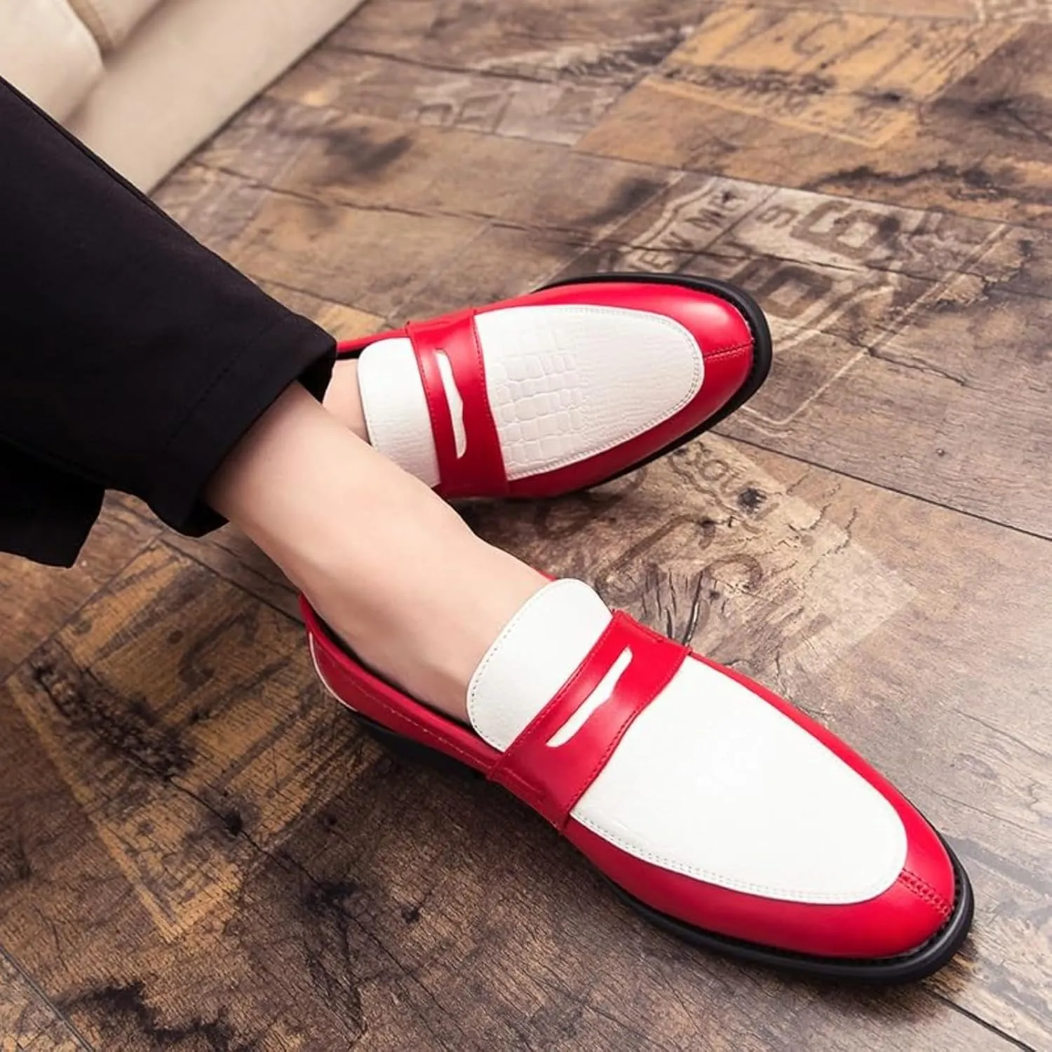 Men's Dress Shoes Oxfords Slip On Shoes, Leather Formal Business Oxford Shoes Fashion Breathable Prom Business Wedding Dress Shoes
