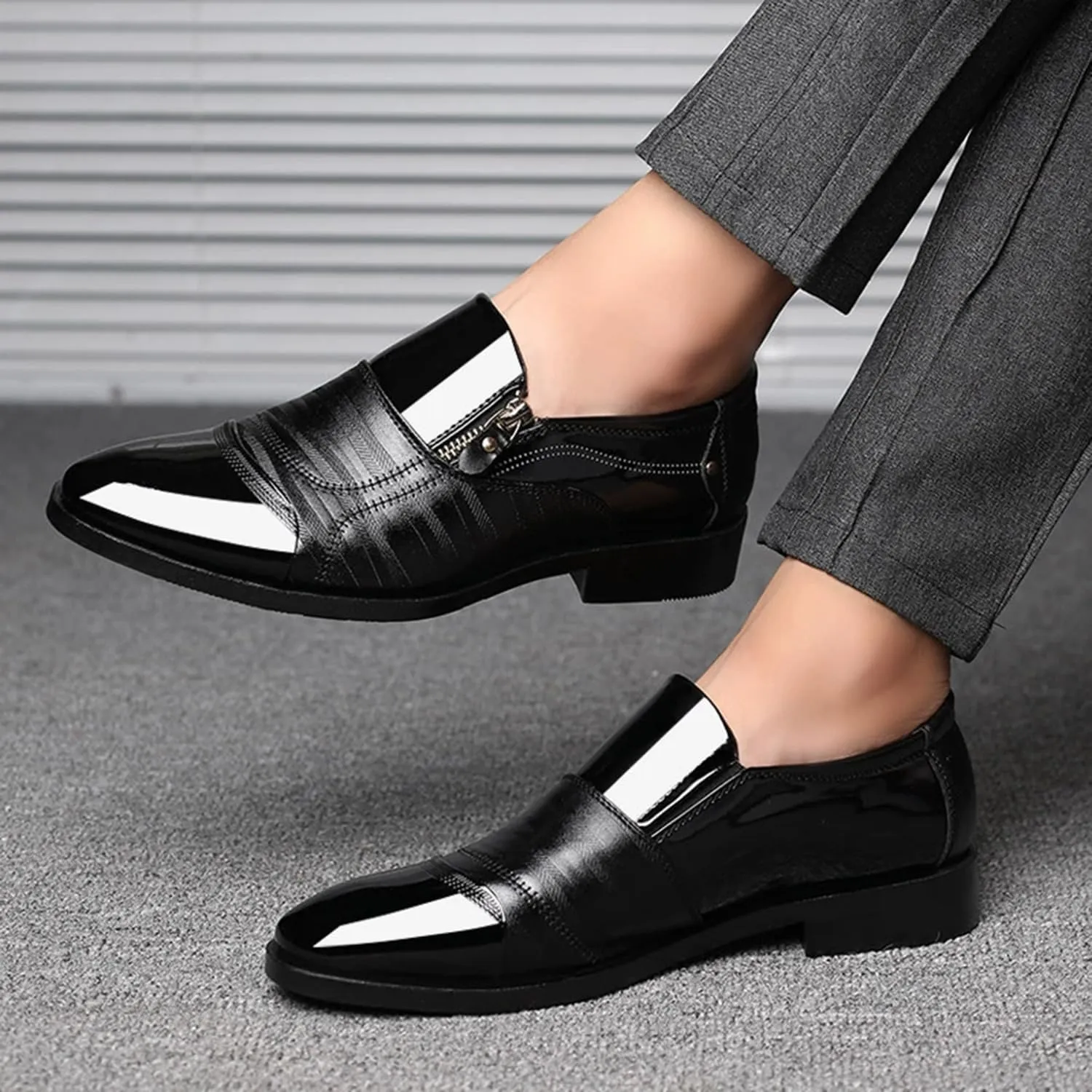 Men's Dress Shoes Patent Leather Loafers Classic Moccasins Zipper Oxford Formal Business Tuxedo Shoes