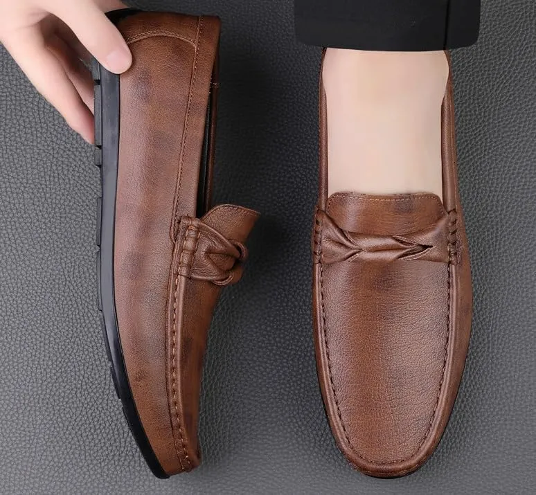 Men's Fashion Classic Round-Toe Slip-On Low Top Leather Dress Shoes Comfortable Formal Sneaker Oxfords Shoes for Men