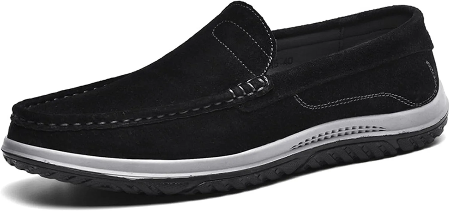 Men's Fashion Vintage Suede Soft Driving Loafers Casual Comfort Slip Resistant Leather Penny Loafers Boat Shoes