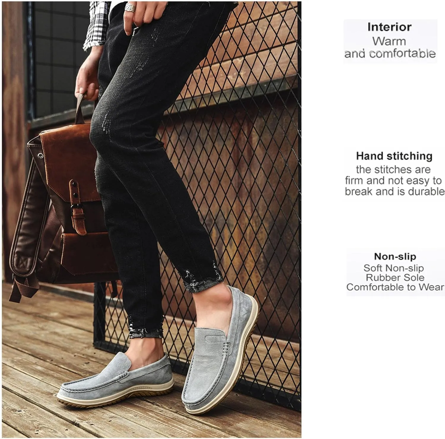 Men's Fashion Vintage Suede Soft Driving Loafers Casual Comfort Slip Resistant Leather Penny Loafers Boat Shoes