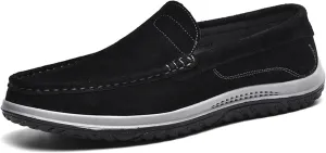 Men's Fashion Vintage Suede Soft Driving Loafers Casual Comfort Slip Resistant Leather Penny Loafers Boat Shoes