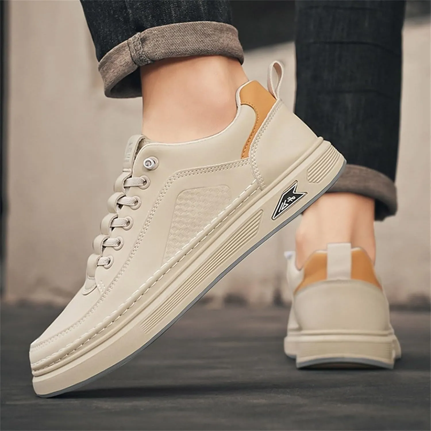 Mens Flat Sneakers Solid Color Lace-up Casual Breathable Soft Walking Running Shoes Comfortable Tennis Shoes Non Slip Summer Spring Mens Sneakers