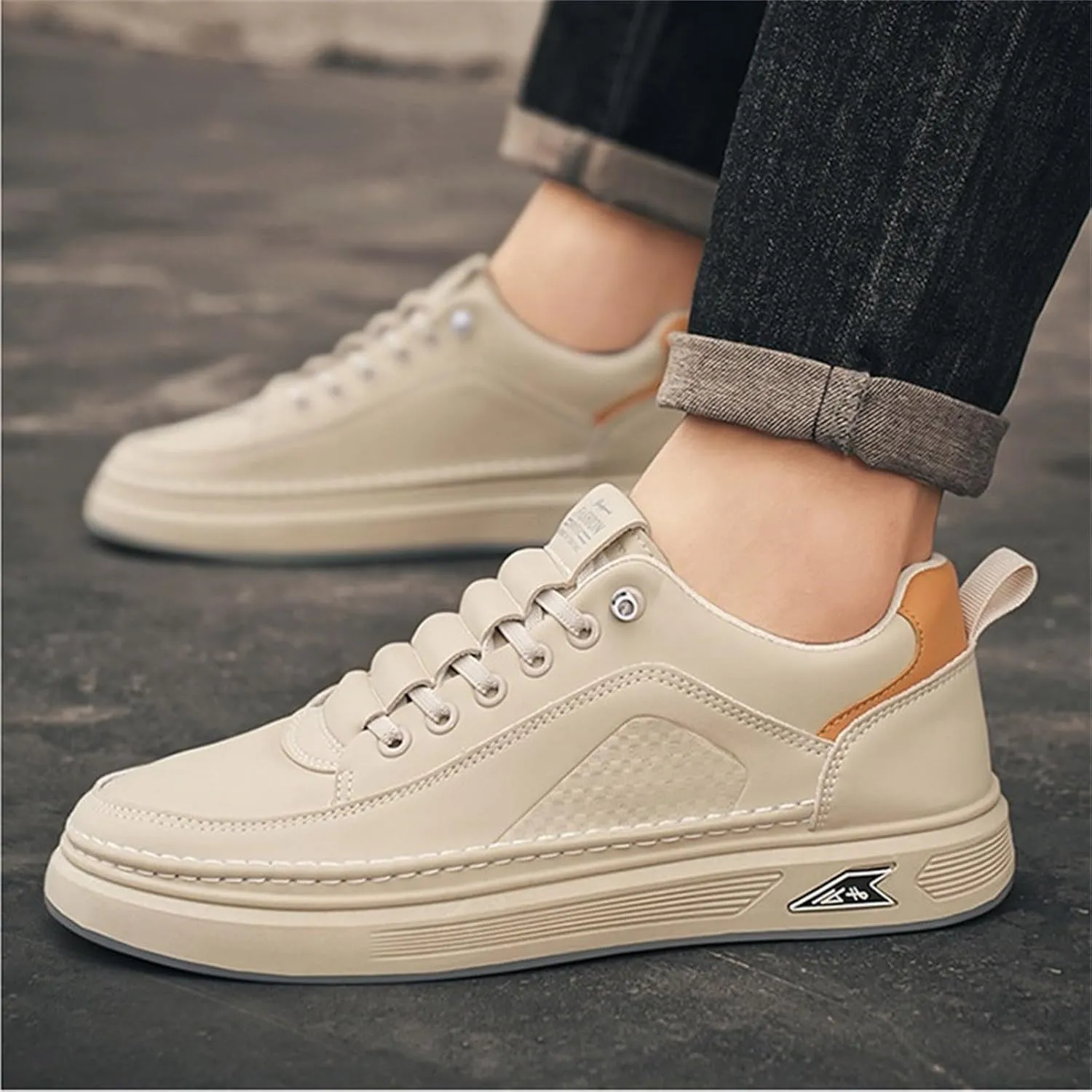 Mens Flat Sneakers Solid Color Lace-up Casual Breathable Soft Walking Running Shoes Comfortable Tennis Shoes Non Slip Summer Spring Mens Sneakers