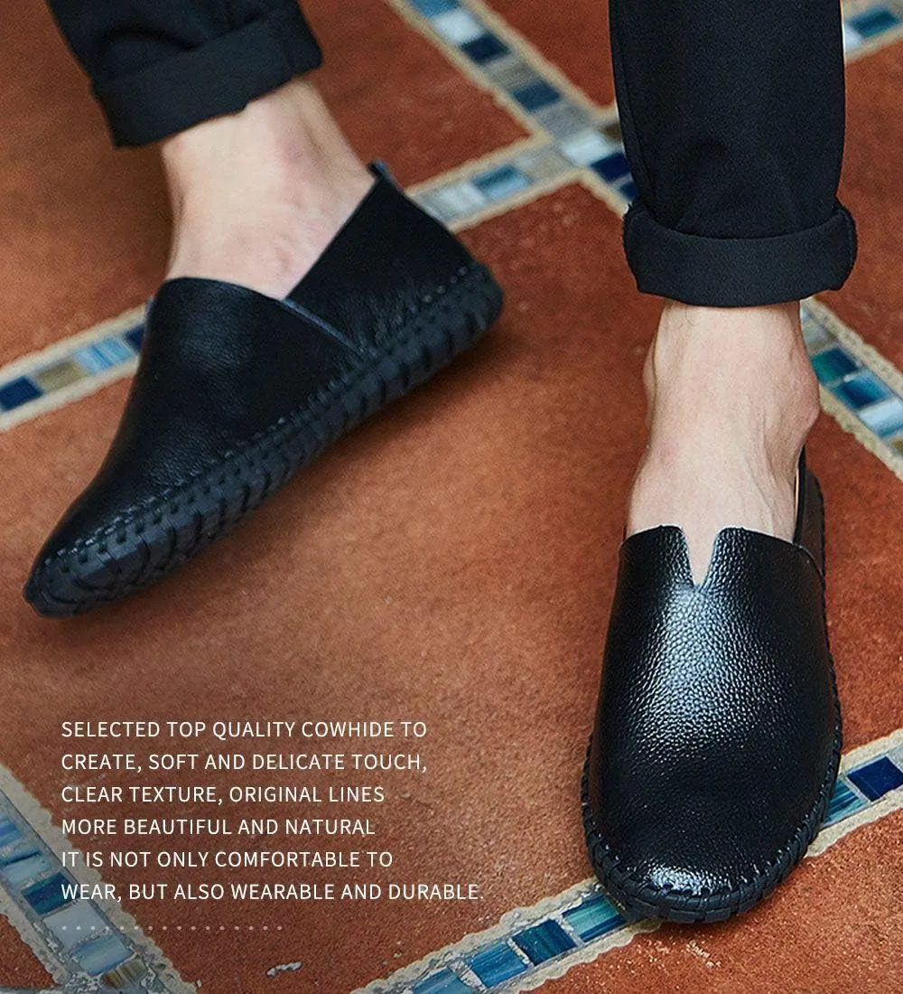 Men's Genuine Leather Loafer Shoes Slip On Soft Walking Driving Shoes