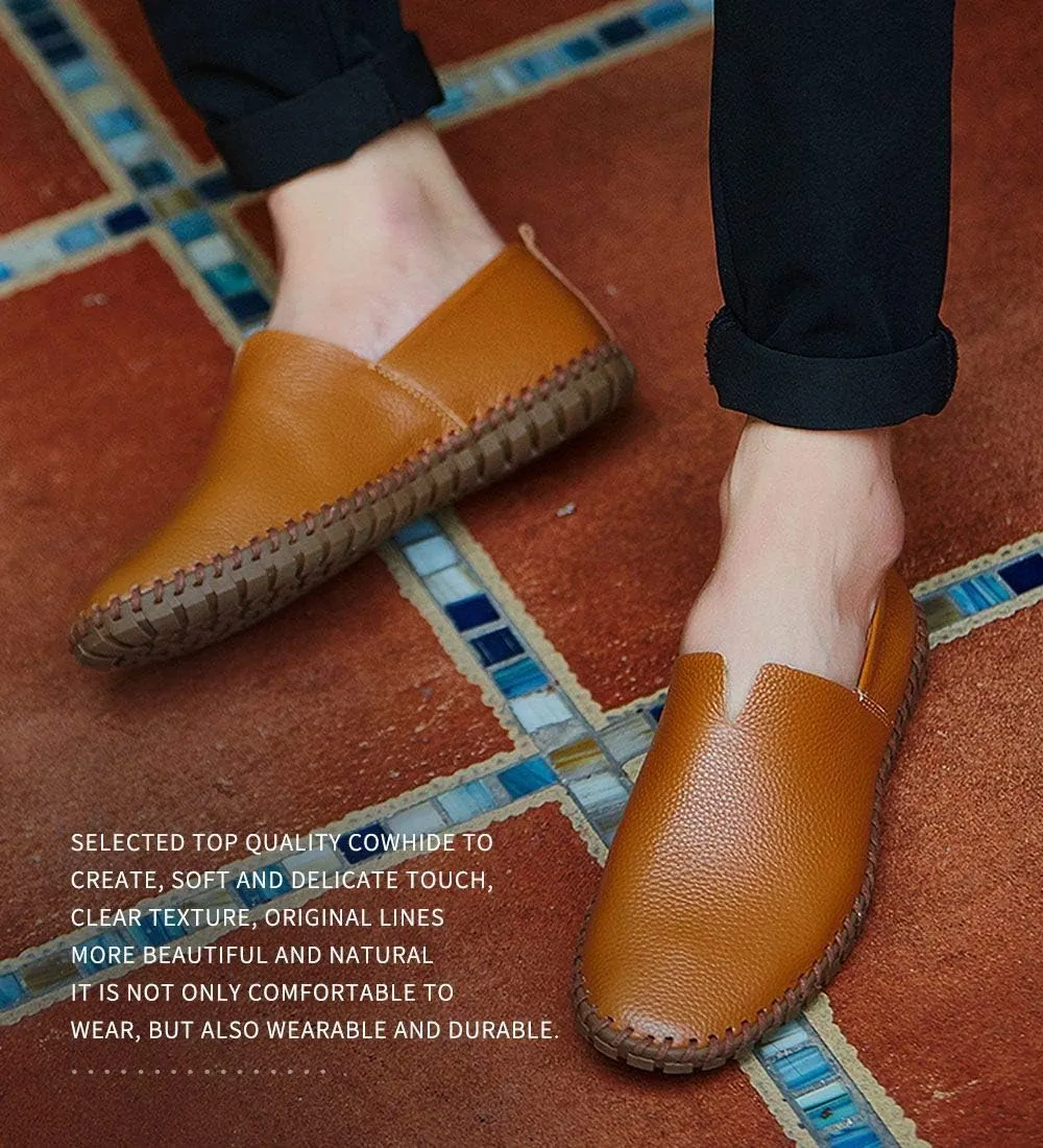 Men's Genuine Leather Loafer Shoes Slip On Soft Walking Driving Shoes
