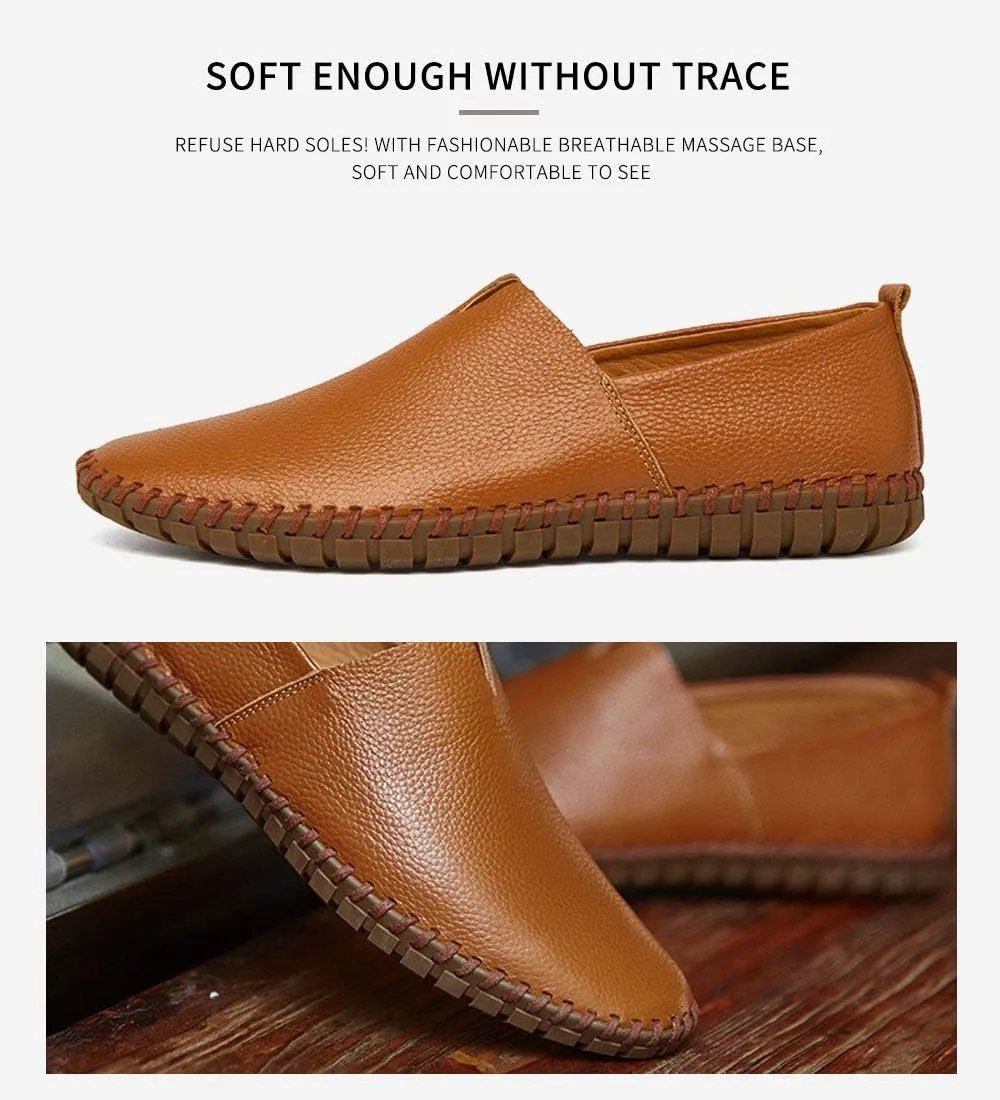 Men's Genuine Leather Loafer Shoes Slip On Soft Walking Driving Shoes