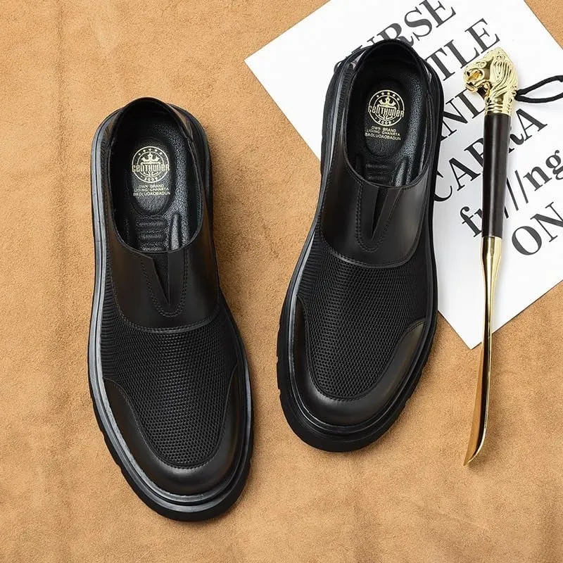 Men's Genuine Leather Penny Loafers Classic Stitching Detail Slip-On Dress Shoes for Business Attire & Formal Occasions