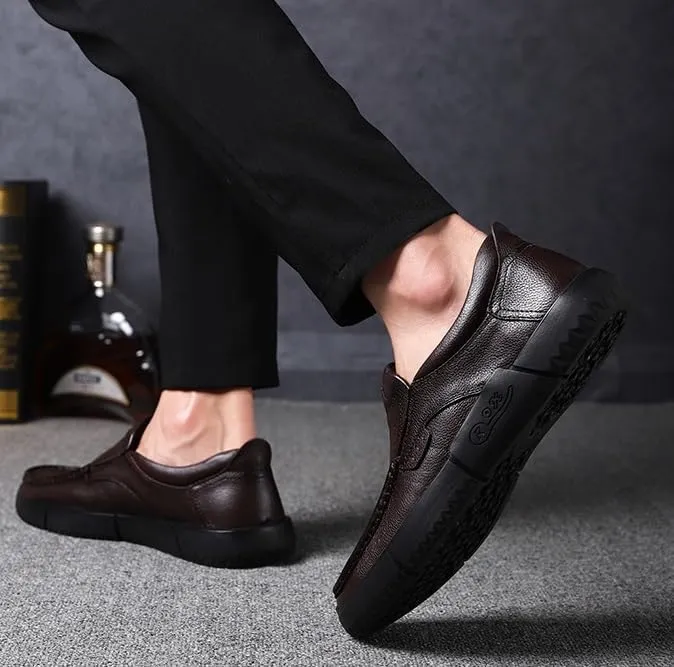 Men's Genuine Leather Platform Slip-On Oxfords Modern Business Casual Comfort Mens Formal Dress Shoes