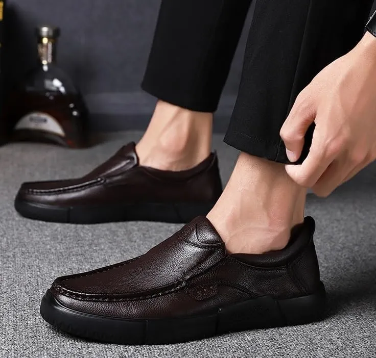Men's Genuine Leather Platform Slip-On Oxfords Modern Business Casual Comfort Mens Formal Dress Shoes