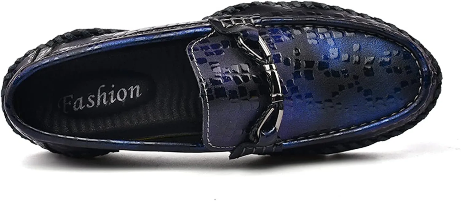Men's Handmade Leather Gradient Color Slip-On Loafers,Classic Fashion Buckle Comfortable Soft Non-Slip Casual Dress Driving Flats Plus Size Shoes