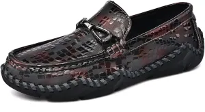 Men's Handmade Leather Gradient Color Slip-On Loafers,Classic Fashion Buckle Comfortable Soft Non-Slip Casual Dress Driving Flats Plus Size Shoes