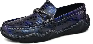 Men's Handmade Leather Gradient Color Slip-On Loafers,Classic Fashion Buckle Comfortable Soft Non-Slip Casual Dress Driving Flats Plus Size Shoes