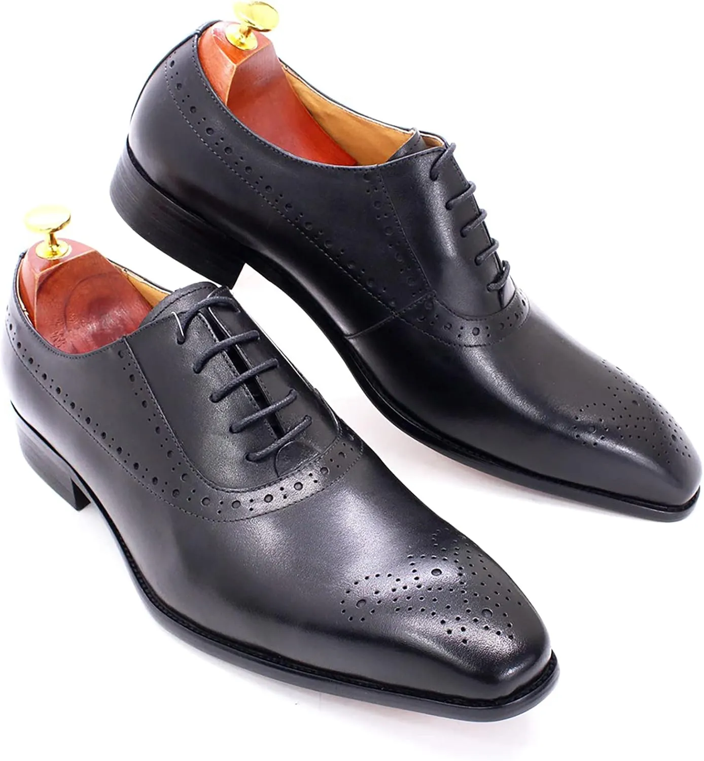Men's Lace-up Brogues Casual Oxfords Formal Derbys Breathable Leather Dress Shoes,Black-40