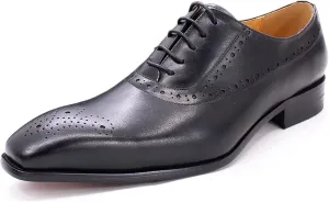 Men's Lace-up Brogues Casual Oxfords Formal Derbys Breathable Leather Dress Shoes,Black-40