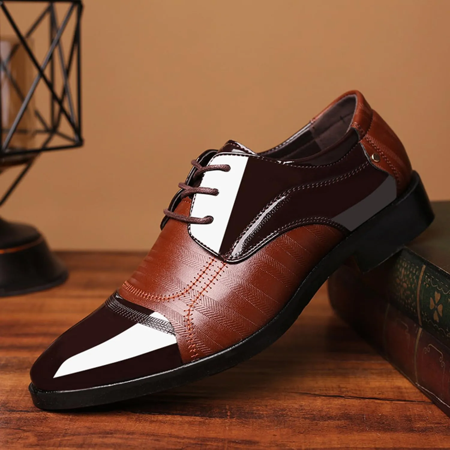 Men's Lace Up Dress Shoes Oxfords Classic Formal Patent Leather Tuxedo Shoes Business Wedding Derby Shoes