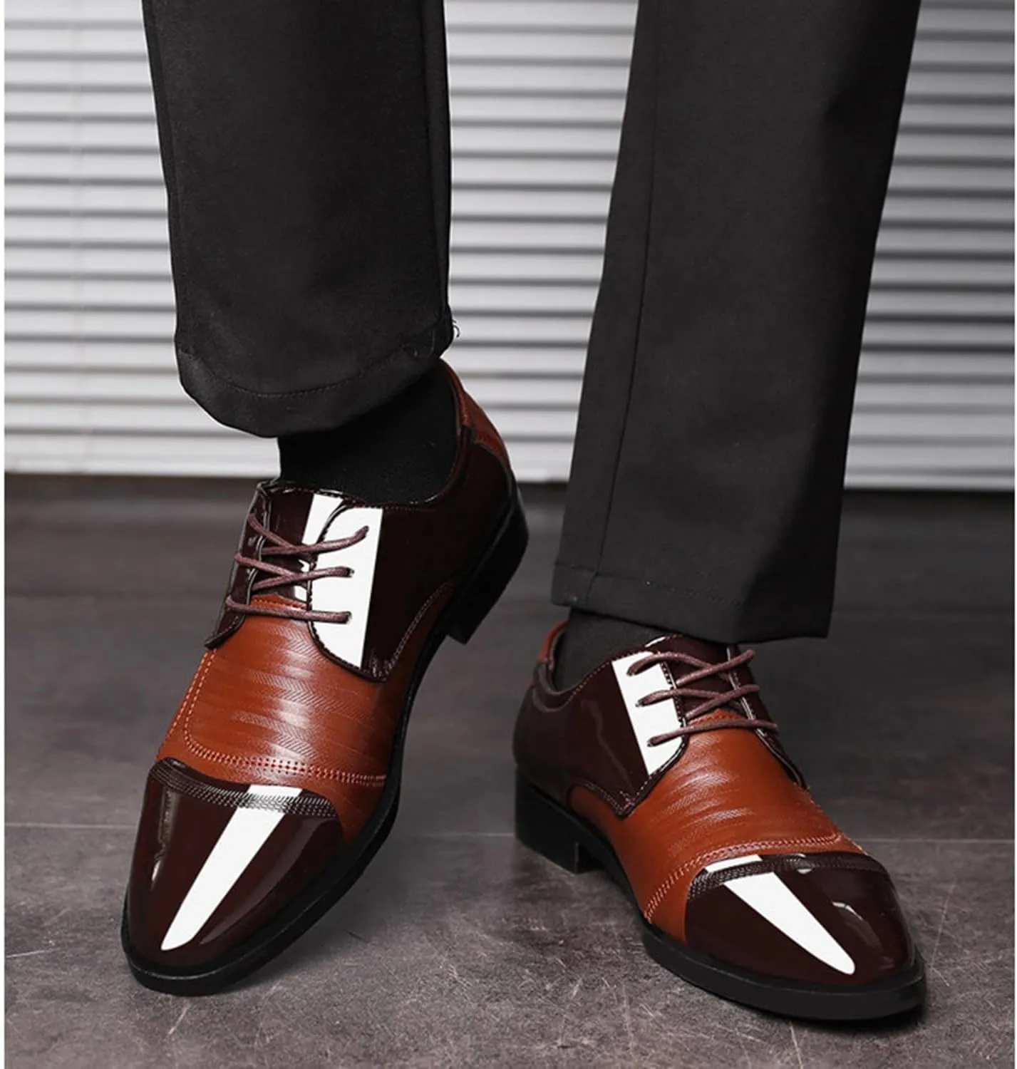 Men's Lace Up Dress Shoes Oxfords Classic Formal Patent Leather Tuxedo Shoes Business Wedding Derby Shoes