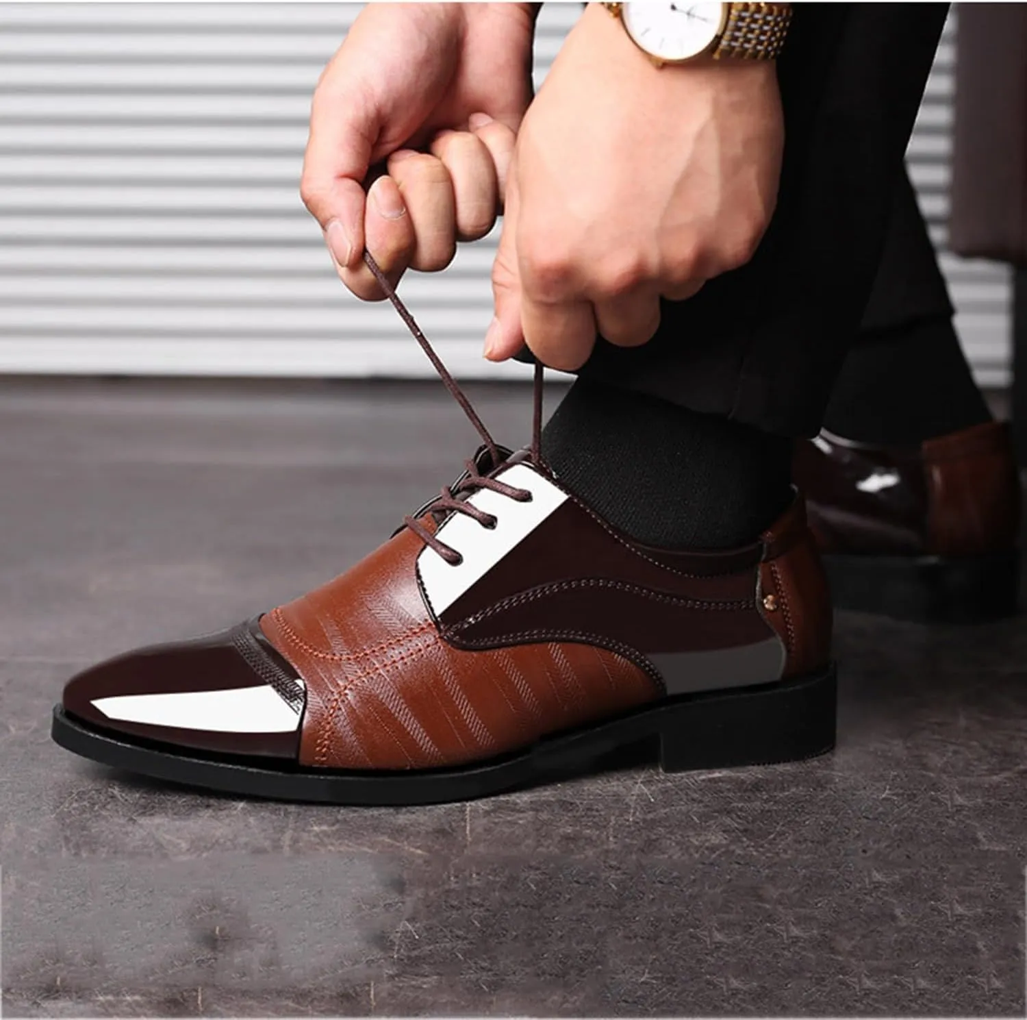 Men's Lace Up Dress Shoes Oxfords Classic Formal Patent Leather Tuxedo Shoes Business Wedding Derby Shoes