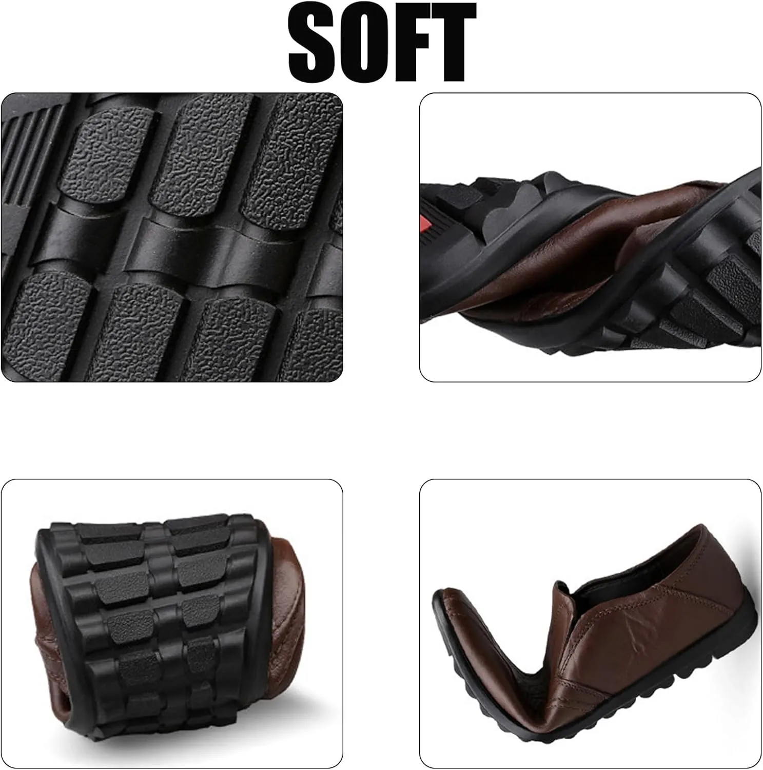 Men's Leather Flat Loafers,Slip On Comfortable Soft Sole Non-Slip Driving Casual Leather Shoes