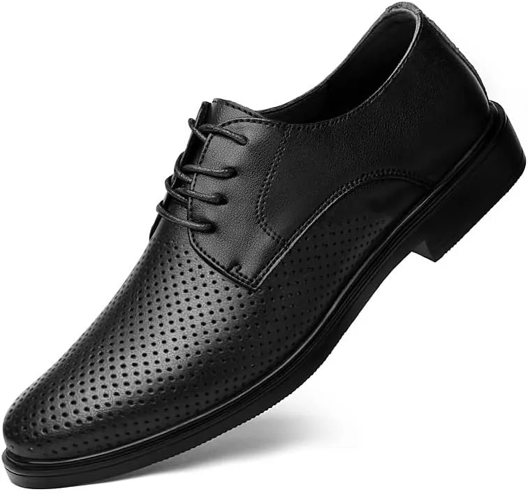 Men's Leather Formal Tuxedo Lace Up Dress Shoes Classical Style Men's Breathable Hollow Business Casual Pointed Shoes Dress Shoes Men Formal Oxfords