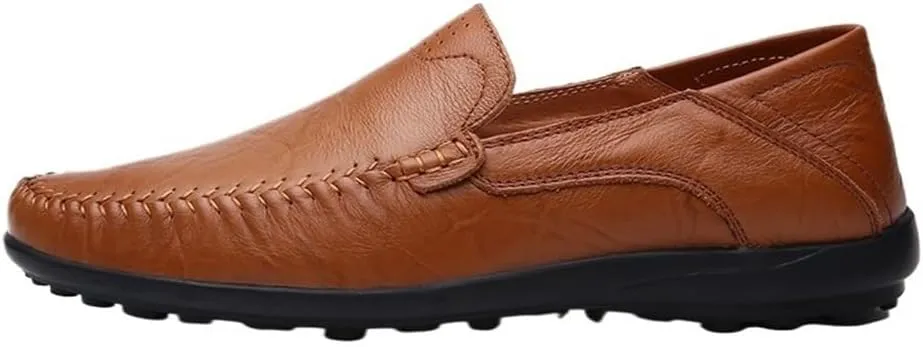 Mens Leather Loafers Slip On Driving Shoes Comfortable Moccasins Flat Heel Stitching Details Outdoor Fashion Casual
