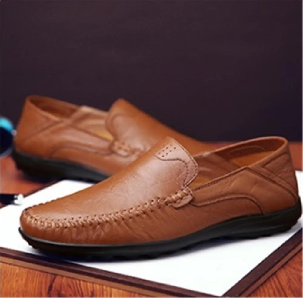 Mens Leather Loafers Slip On Driving Shoes Comfortable Moccasins Flat Heel Stitching Details Outdoor Fashion Casual