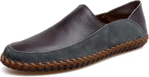 Mens Leather Loafers,Flat Breathable Casual Shoes,Walking Shoes,Non-Slip Driving Shoes,Hand Sewn,Soft and Comfortable,Suitable for All Seasons.