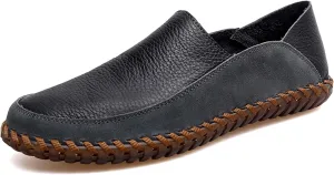 Mens Leather Loafers,Flat Breathable Casual Shoes,Walking Shoes,Non-Slip Driving Shoes,Hand Sewn,Soft and Comfortable,Suitable for All Seasons.