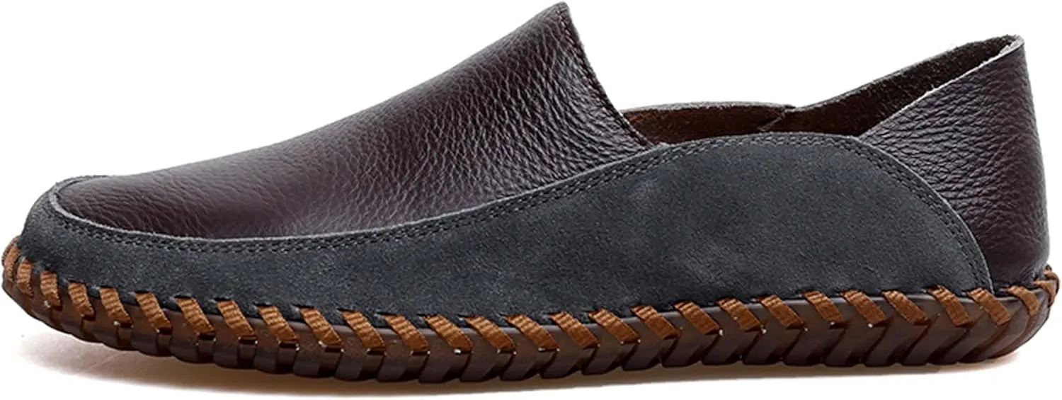 Mens Leather Loafers,Flat Breathable Casual Shoes,Walking Shoes,Non-Slip Driving Shoes,Hand Sewn,Soft and Comfortable,Suitable for All Seasons.