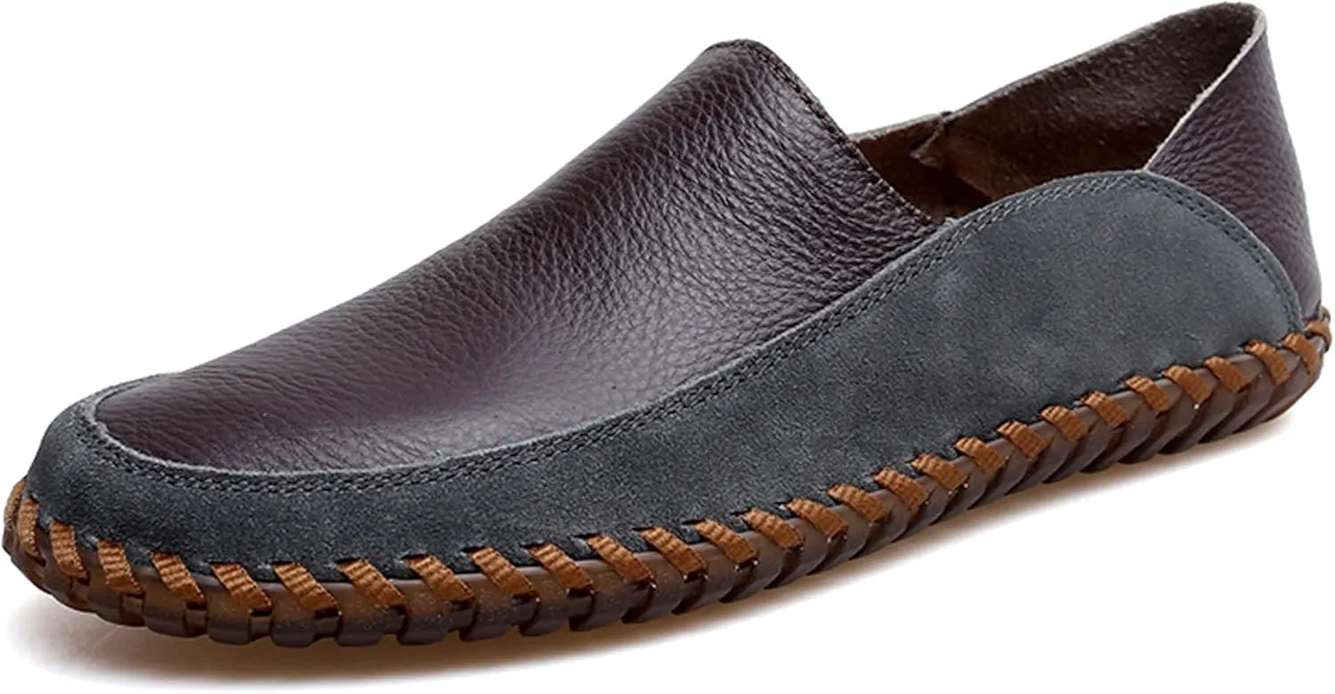Mens Leather Loafers,Flat Breathable Casual Shoes,Walking Shoes,Non-Slip Driving Shoes,Hand Sewn,Soft and Comfortable,Suitable for All Seasons.