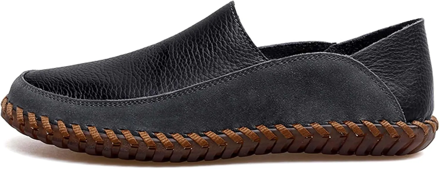 Mens Leather Loafers,Flat Breathable Casual Shoes,Walking Shoes,Non-Slip Driving Shoes,Hand Sewn,Soft and Comfortable,Suitable for All Seasons.