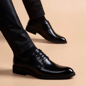 Men's Leather Oxfords Shoes Mens Pointed Toe Dress Shoes Classic Formal Business Brogue Shoes for Men(7.5)