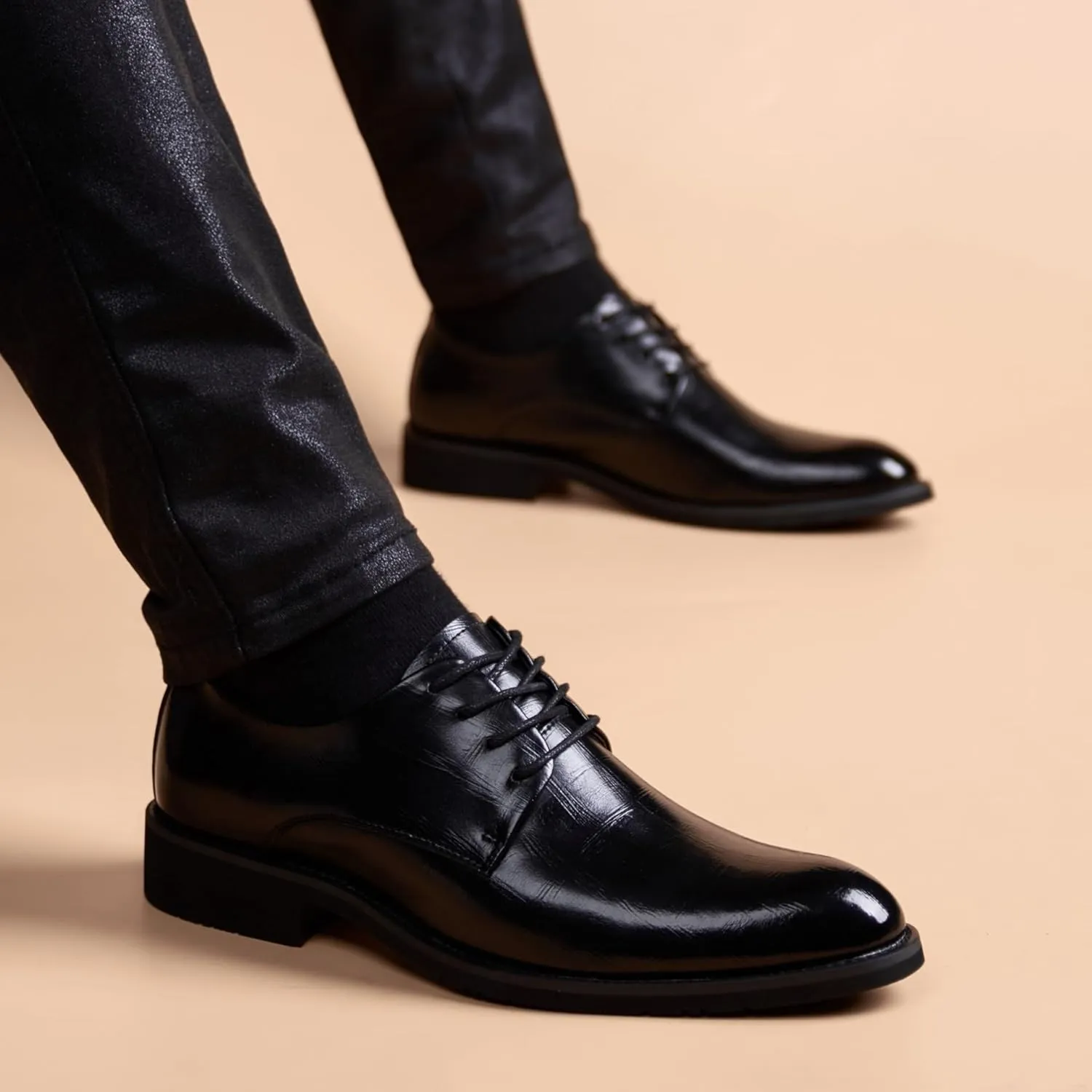 Men's Leather Oxfords Shoes Mens Pointed Toe Dress Shoes Classic Formal Business Brogue Shoes for Men(7.5)