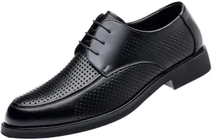 Men's Leather Oxfords Shoes Non-Slip Breathable Wingtip Brogue Shoes Lace Up Platform Tuxedo Dress Shoes(Black,10.5)