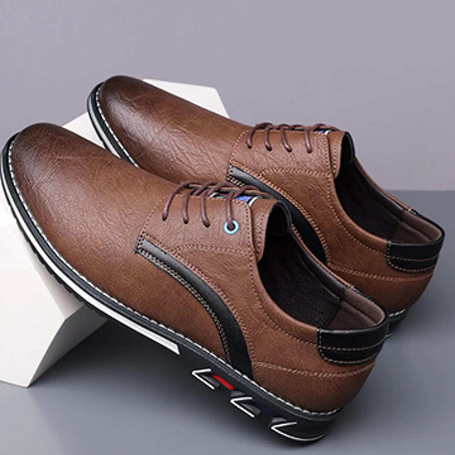 Mens Leather Sneakers Non Slip Flat Business Shoes Lined Derby for Men Matte Leather Shoes with Supple and Durable Upper Waterproof Business Formal Boots with Cushion Sole