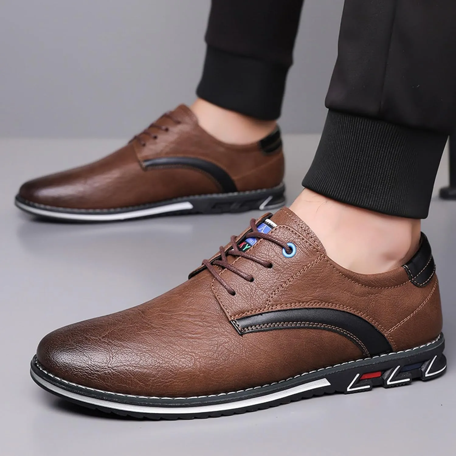 Mens Leather Sneakers Non Slip Flat Business Shoes Lined Derby for Men Matte Leather Shoes with Supple and Durable Upper Waterproof Business Formal Boots with Cushion Sole