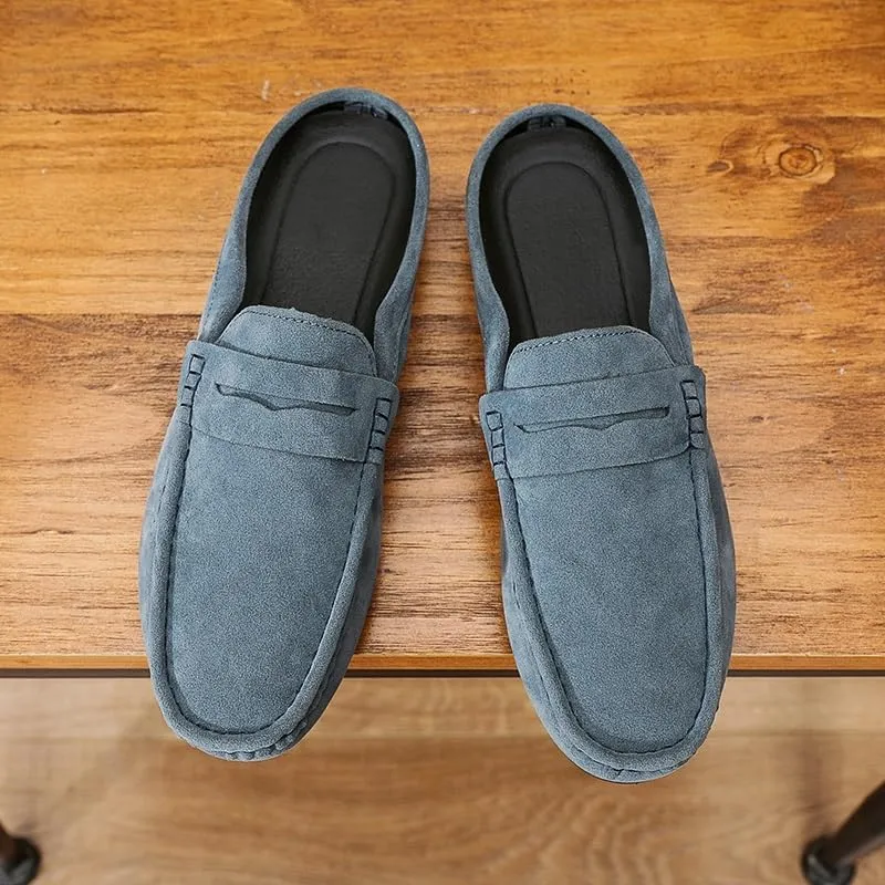 Mens Loafers Shoe Round Toe Suede Vamp Penny Half Loafers Shoes Resistant Comfortable Anti-Slip Classic Outdoor Slip On