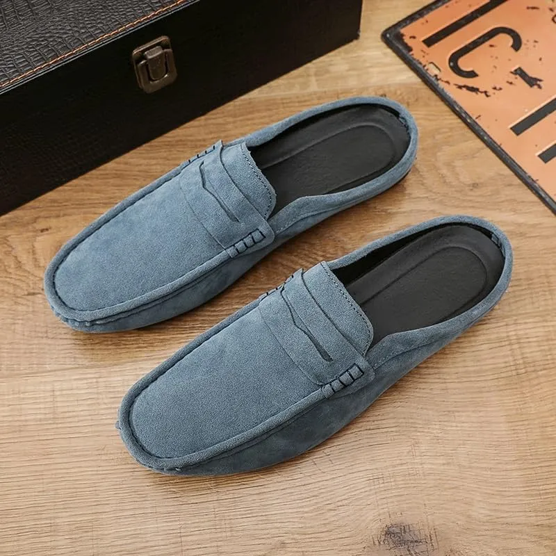 Mens Loafers Shoe Round Toe Suede Vamp Penny Half Loafers Shoes Resistant Comfortable Anti-Slip Classic Outdoor Slip On