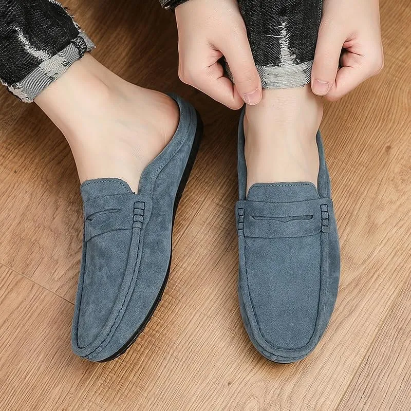 Mens Loafers Shoe Round Toe Suede Vamp Penny Half Loafers Shoes Resistant Comfortable Anti-Slip Classic Outdoor Slip On