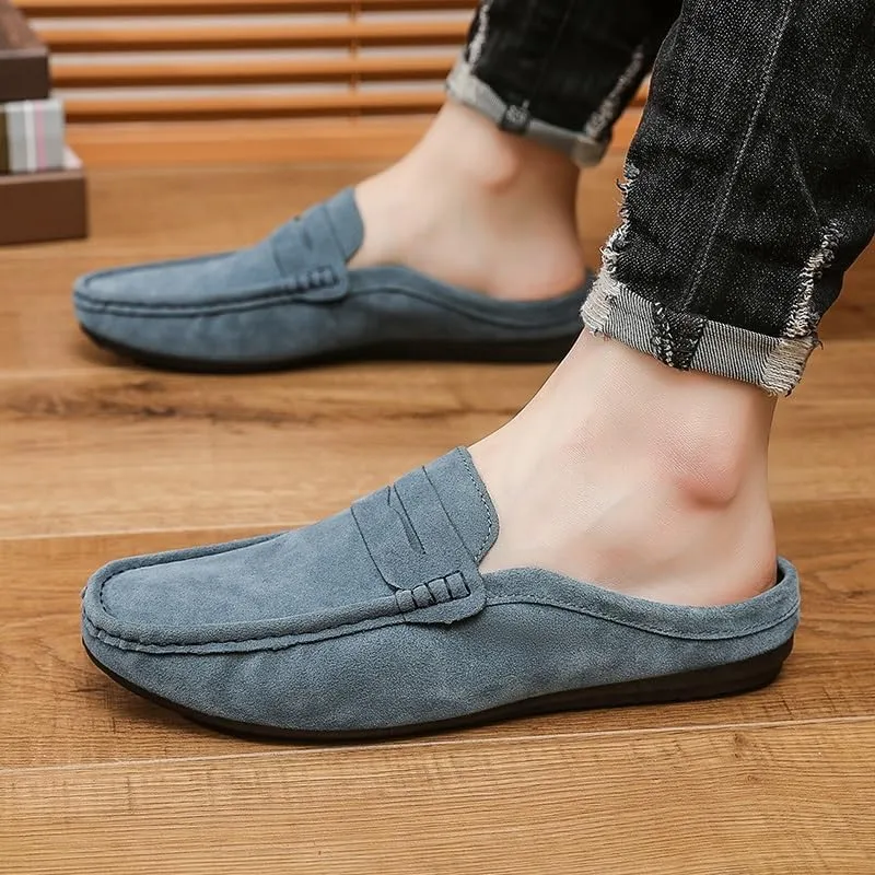 Mens Loafers Shoe Round Toe Suede Vamp Penny Half Loafers Shoes Resistant Comfortable Anti-Slip Classic Outdoor Slip On