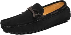 Men's Nubuck Leather Loafers -Round Toe Lightweight Flexible Anti-Slip Driving Shoes, Slip-Ons for Prom and Casual Wear