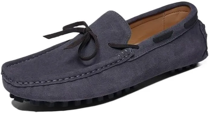 Men's Nubuck Leather Loafers -Round Toe Lightweight Flexible Anti-Slip Driving Shoes, Slip-Ons for Prom and Casual Wear
