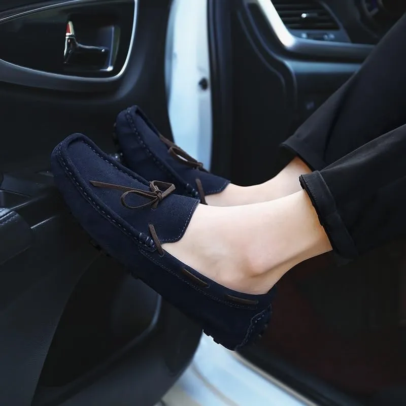 Men's Nubuck Leather Loafers -Round Toe Lightweight Flexible Anti-Slip Driving Shoes, Slip-Ons for Prom and Casual Wear