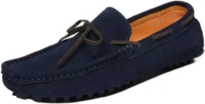 Men's Nubuck Leather Loafers -Round Toe Lightweight Flexible Anti-Slip Driving Shoes, Slip-Ons for Prom and Casual Wear