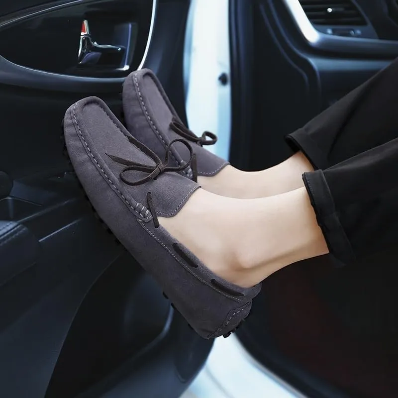 Men's Nubuck Leather Loafers -Round Toe Lightweight Flexible Anti-Slip Driving Shoes, Slip-Ons for Prom and Casual Wear
