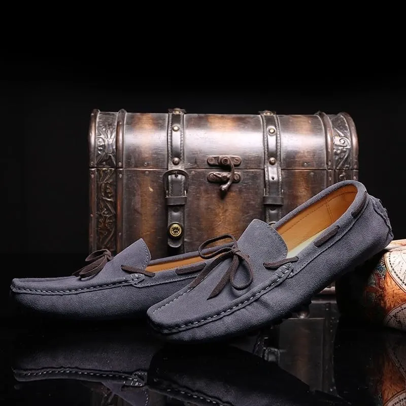 Men's Nubuck Leather Loafers -Round Toe Lightweight Flexible Anti-Slip Driving Shoes, Slip-Ons for Prom and Casual Wear