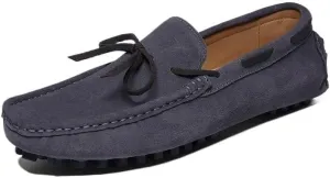 Men's Nubuck Leather Loafers -Round Toe Lightweight Flexible Anti-Slip Driving Shoes, Slip-Ons for Prom and Casual Wear