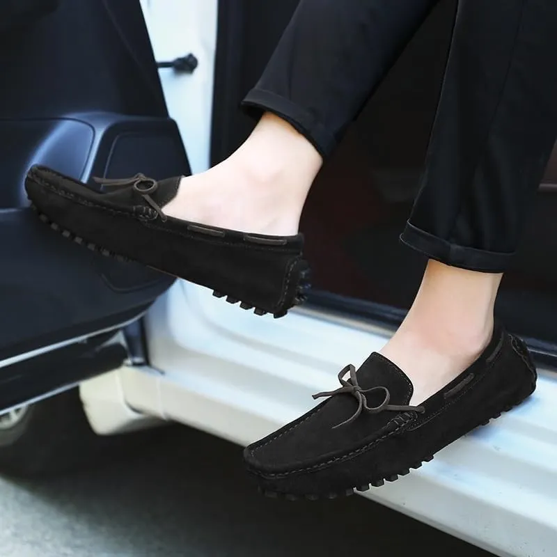 Men's Nubuck Leather Loafers -Round Toe Lightweight Flexible Anti-Slip Driving Shoes, Slip-Ons for Prom and Casual Wear