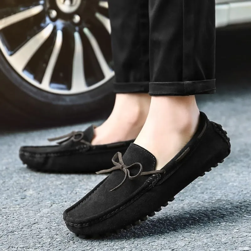 Men's Nubuck Leather Loafers -Round Toe Lightweight Flexible Anti-Slip Driving Shoes, Slip-Ons for Prom and Casual Wear