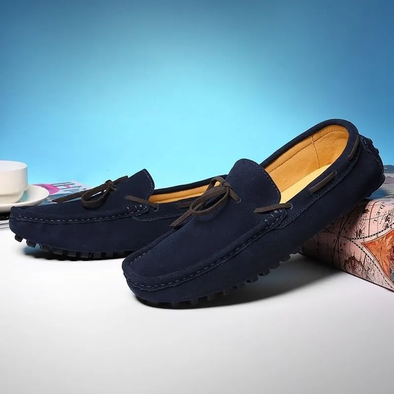 Men's Nubuck Leather Loafers -Round Toe Lightweight Flexible Anti-Slip Driving Shoes, Slip-Ons for Prom and Casual Wear